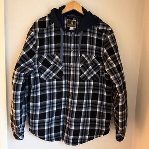 Legendary Outfitters Men's Navy Plaid Button Down Shacket with Hood Size L